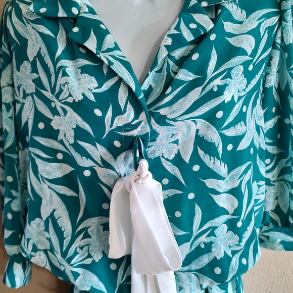Vintage 80's Teal Hawaiian Print Dress Breli Original SZ Small - Large Range - Picture 10 of 15